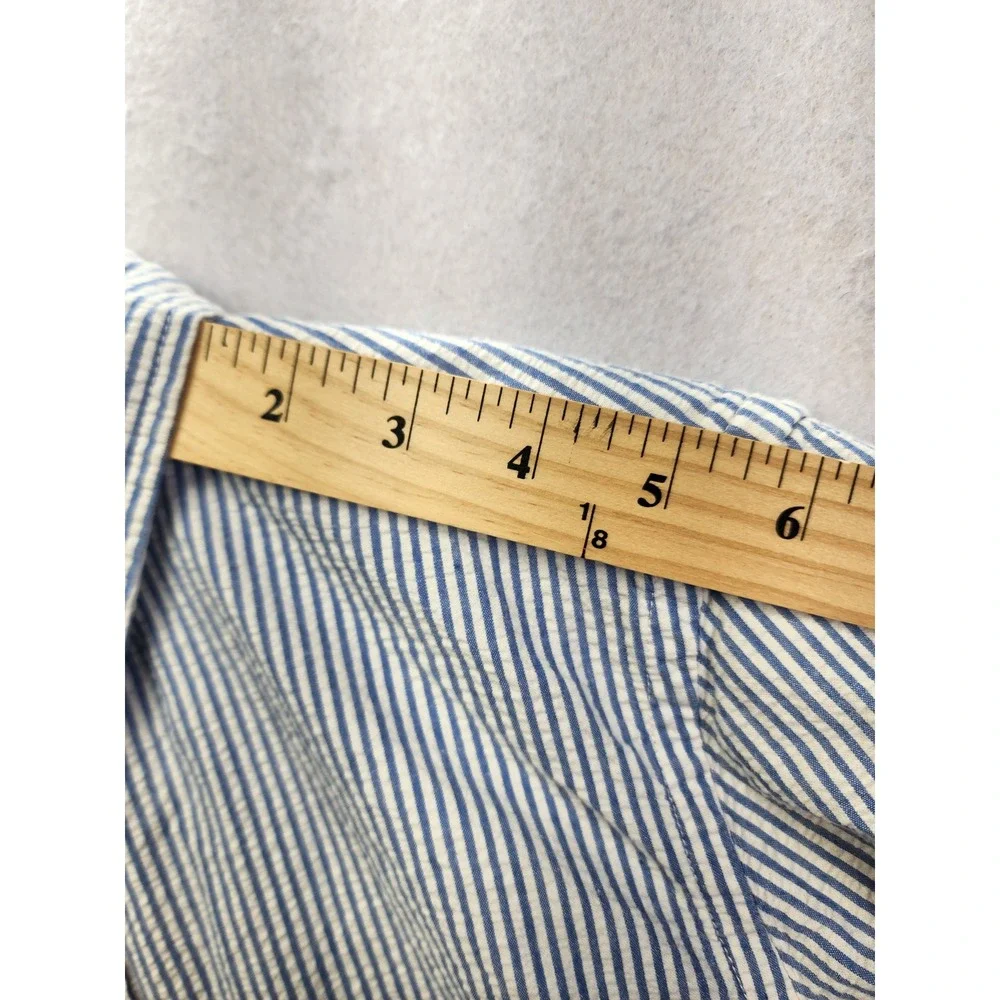 Ralph Lauren Kids Blue White Striped Seersucker Button Down Shirt Size L 14-16‎